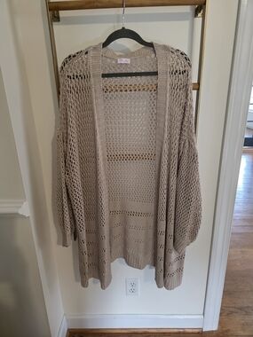 Pink Lily Taupe Open-Knit Cardigan